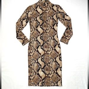 Leith midi mock neck Snake Print long sleeve bodycon Dress SzXXS made in USA